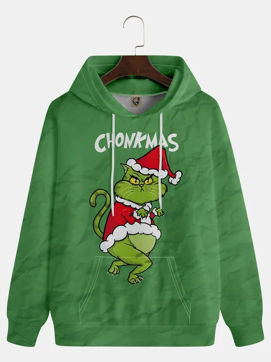 Christmas Green Cat Monster CHONKMAS Texture Hoodie Sweatshirt