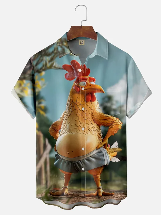 Moisture Wicking Sports Chicken Chest Pocket Hawaiian Shirt