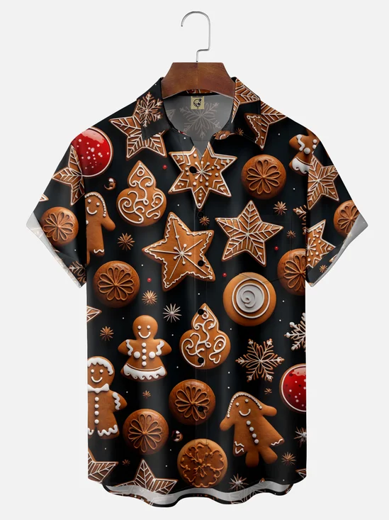 Moisture-wicking Christmas Gingerbread Man Cookies Pocket Casual Shirt