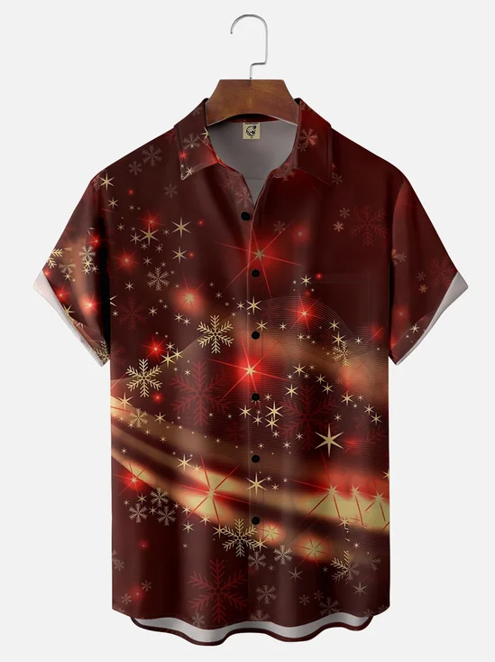 Moisture-wicking Christmas Abstract Snowflake Chest Pocket Hawaiian Shirt