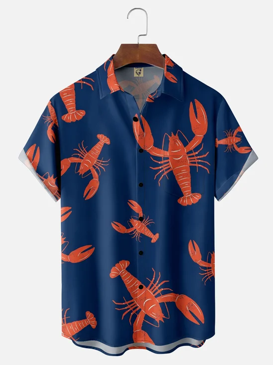 Moisture Wicking Art Lobster Chest Pocket Hawaiian Shirt