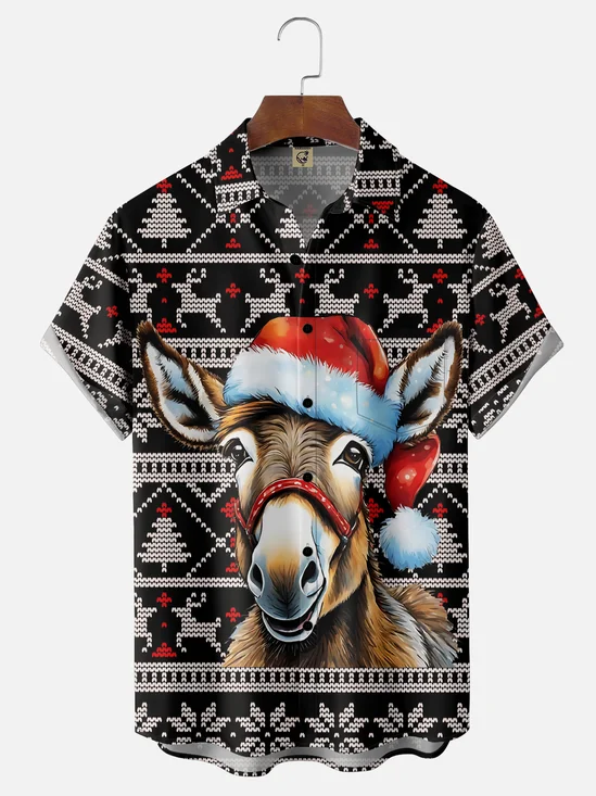 Moisture-wicking Christmas Santa Hat Donkey Pocket Casual Shirt
