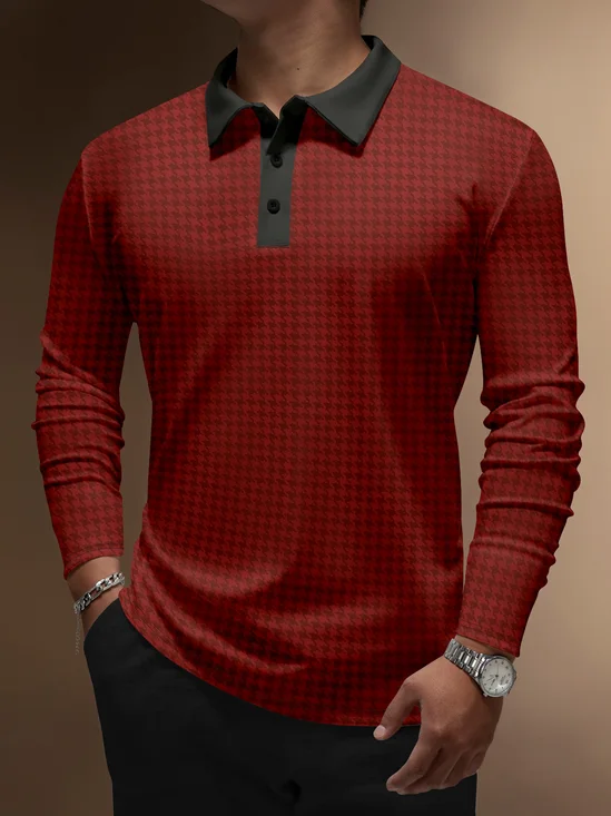 Moisture Wicking Artistic Geometric Houndstooth Golf Polo