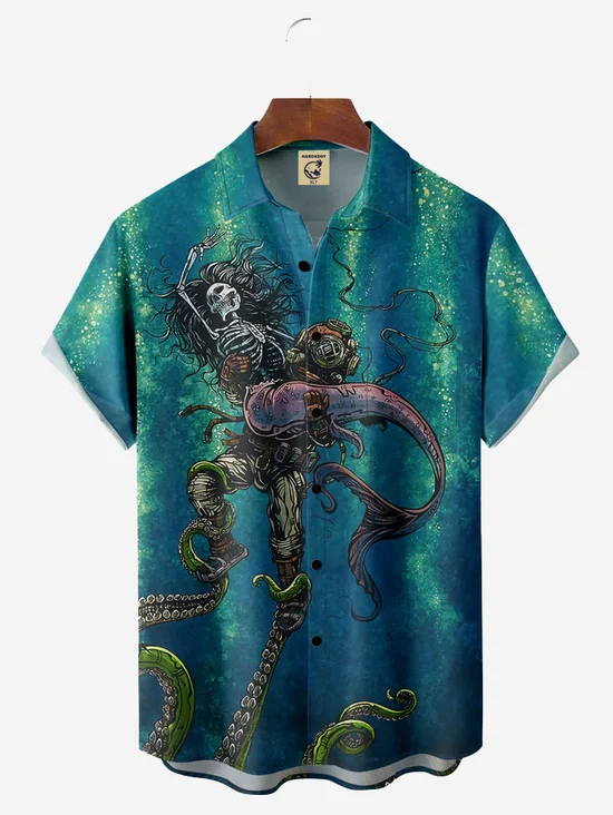Tall Size David Lozeau Artist Collaboration Illustration Moisture-wicking Chest Pocket Casual Shirt