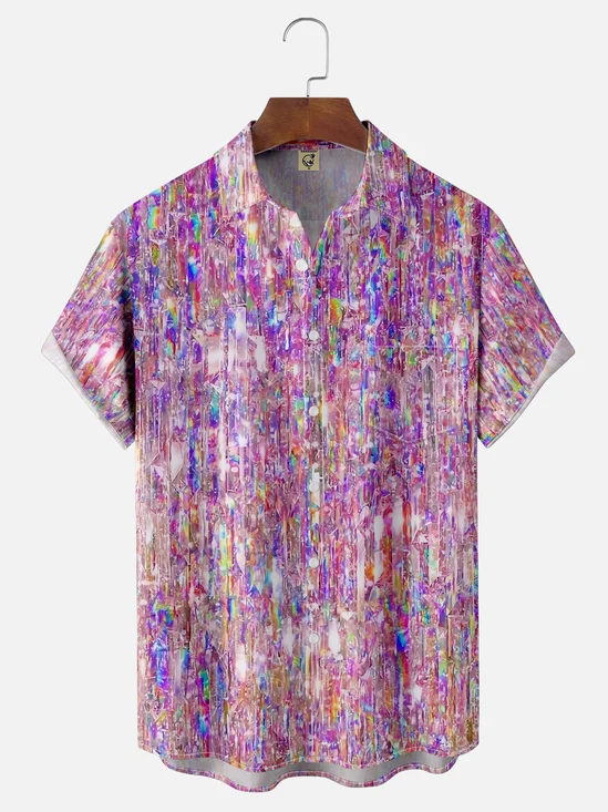 Moisture-wicking Shiny Print Chest Pocket Funky Shirt
