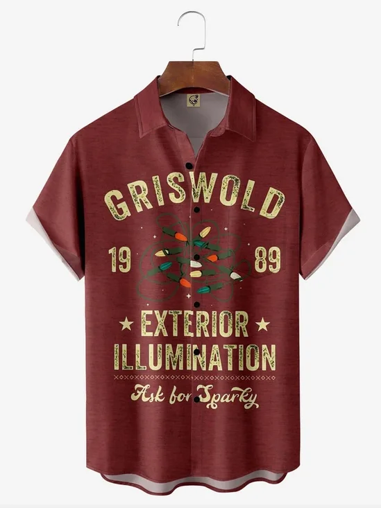 Tall Size Moisture-wicking Christmas Griswold Chest Pocket Casual Shirt
