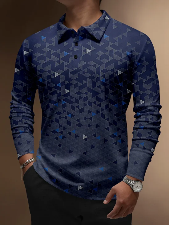 Moisture Wicking Artistic Geometric Irregular Checkered Gradient Color Golf Polo