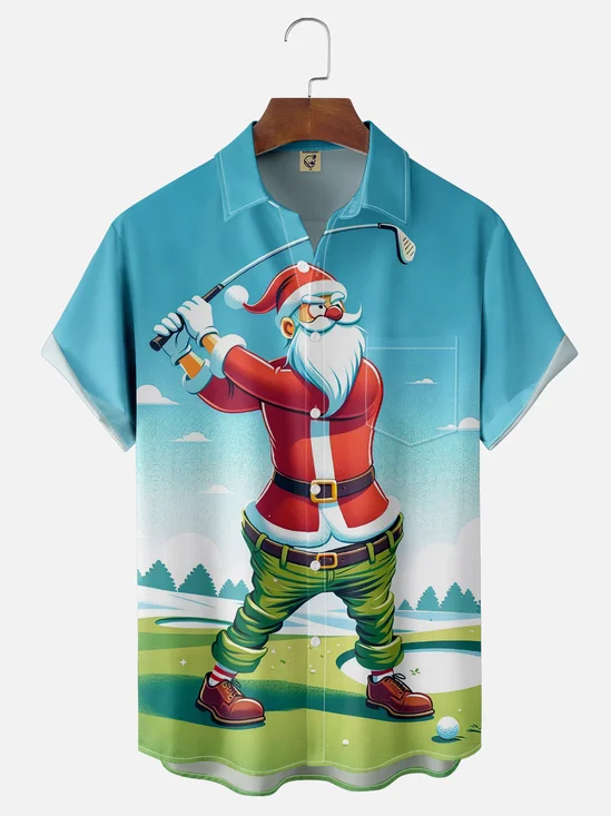 Moisture Wicking Christmas Golf Chest Pocket Casual Shirt