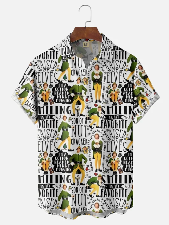 Moisture-wicking Christmas Classic Character Chest Pocket Hawaiian Shirt