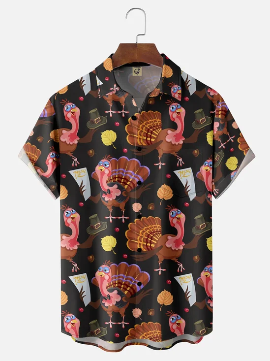 Moisture Wicking Thanksgiving Turkey Chest Pocket Casual Shirt