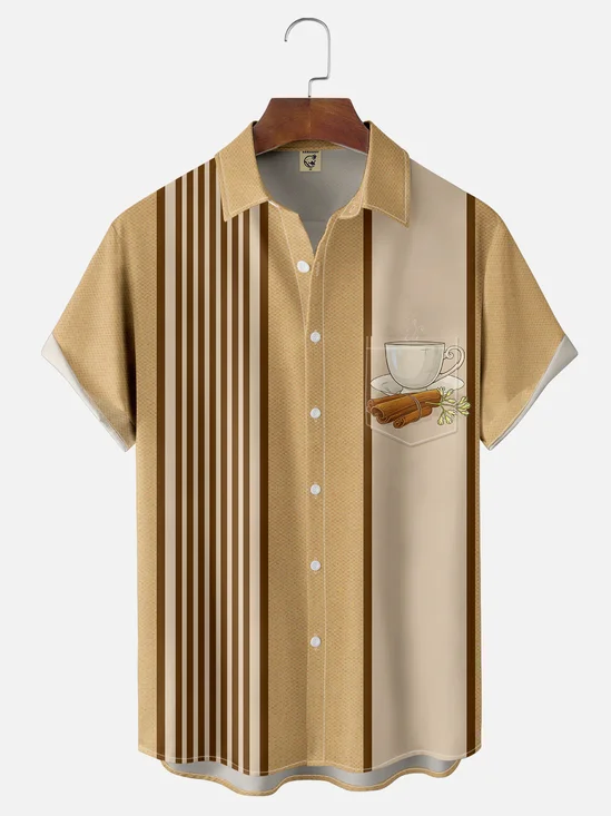 Moisture-wicking Christmas Cinnamon Tea Chest Pocket Bowling Shirt