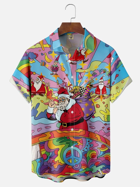 Moisture-wicking Christmas Santa Claus Chest Pocket Casual Shirt