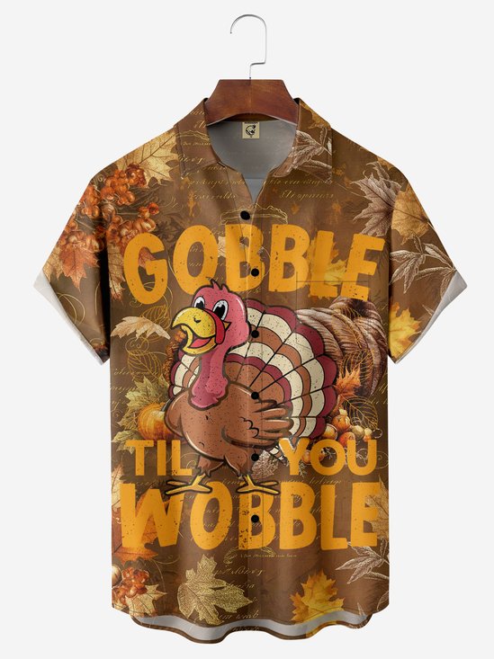 Moisture-wicking Thanksgiving Day Gobble Til You Wobble Chest Pocket Casual Shirt