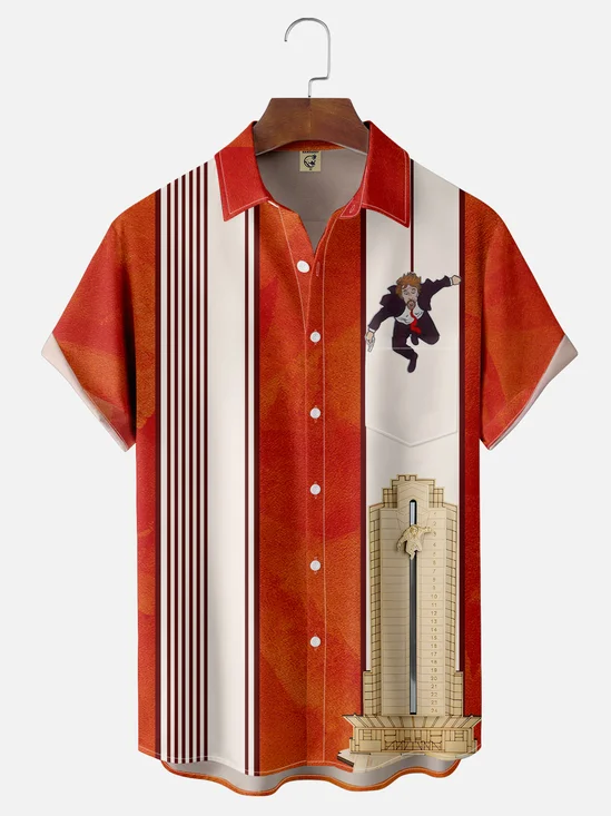 Moisture-wicking Christmas Movie Characters DIE Chest Pocket Bowling Shirt