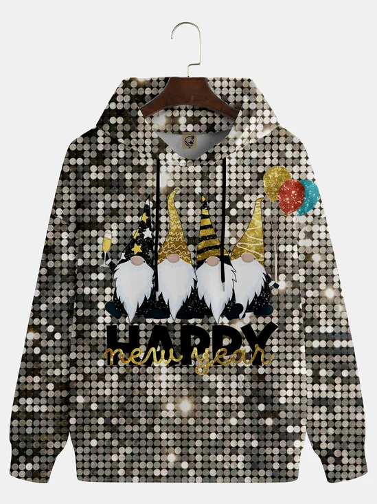 Happy New Year Sequined Gnome Hoodie Sweatshirt