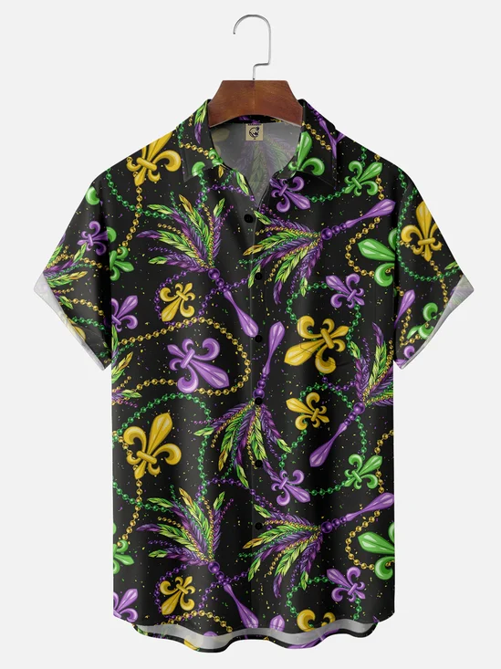 Moisture-wicking Mardi Gras Beads Chest Pocket Casual Shirt