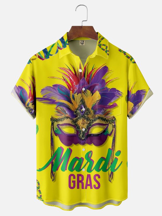 Moisture-wicking Mardi Gras Mask Chest Pocket Casual Shirt