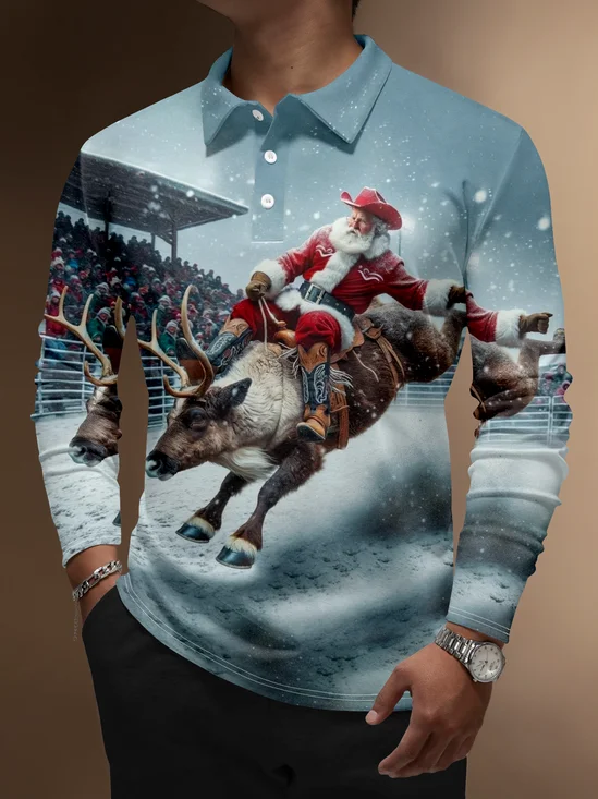 Moisture Wicking Christmas Santa Claus Cowboy Elk Golf Polo
