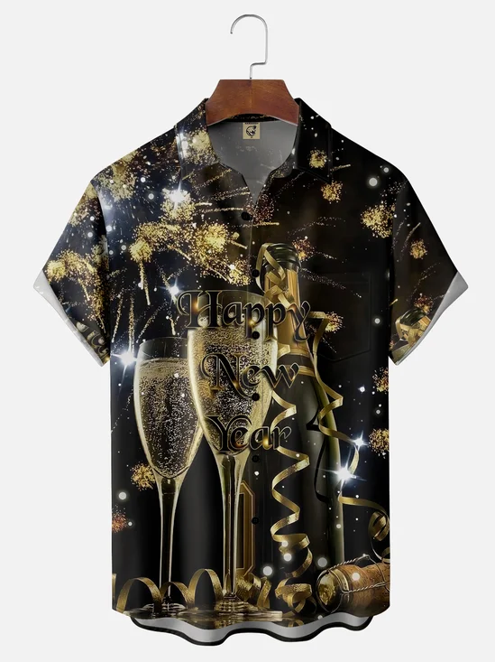 Moisture-wicking New Year celebration Champagne Chest Pocket Casual Shirt