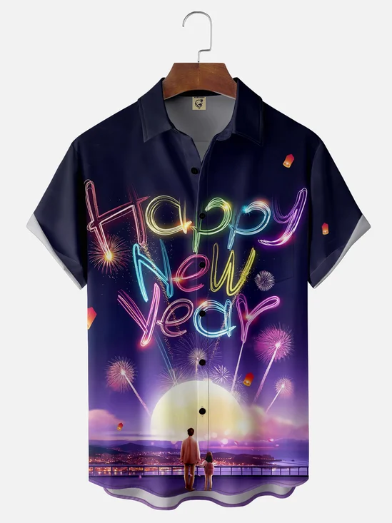 Moisture-wicking New Year Chest Pocket Casual Shirt