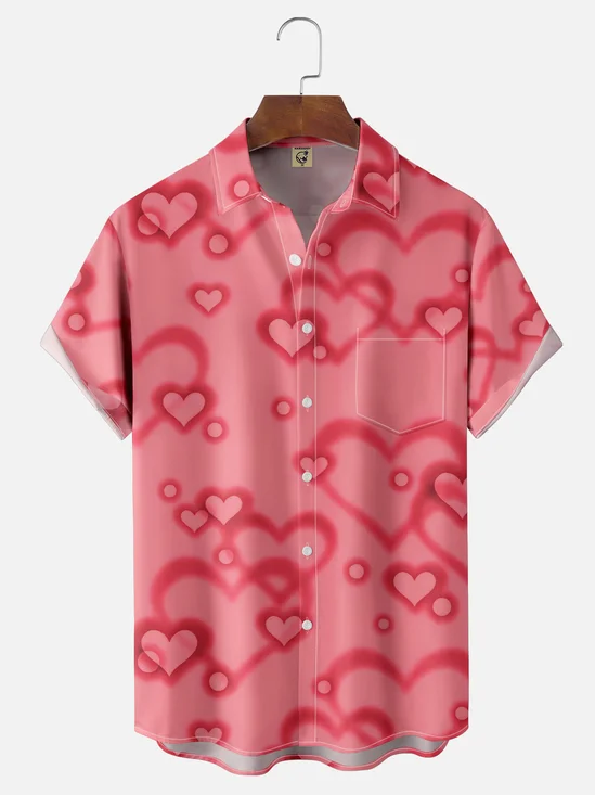 Moisture-wicking Saint Valentine‘s Day Heart Chest Pocket Casual Shirt
