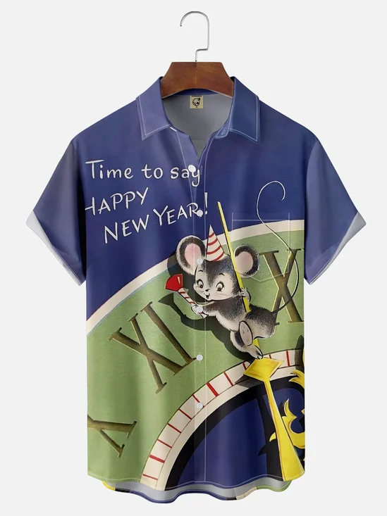 Moisture-wicking Christmas New Year Jerry Chest Pocket Casual Shirt