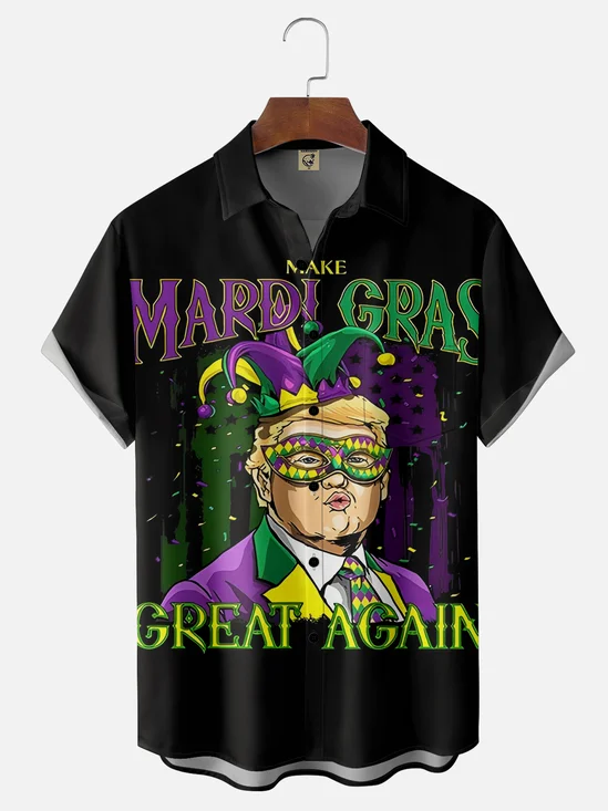 Moisture Wicking Mardi Gras Trump Chest Pocket Casual Shirt