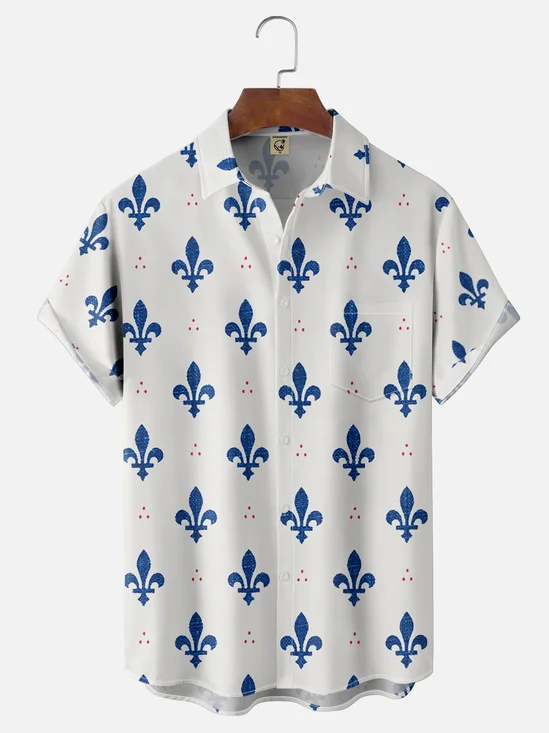 Mens Fleur de lis Print Casual Breathable Short Sleeve Hawaiian Shirts