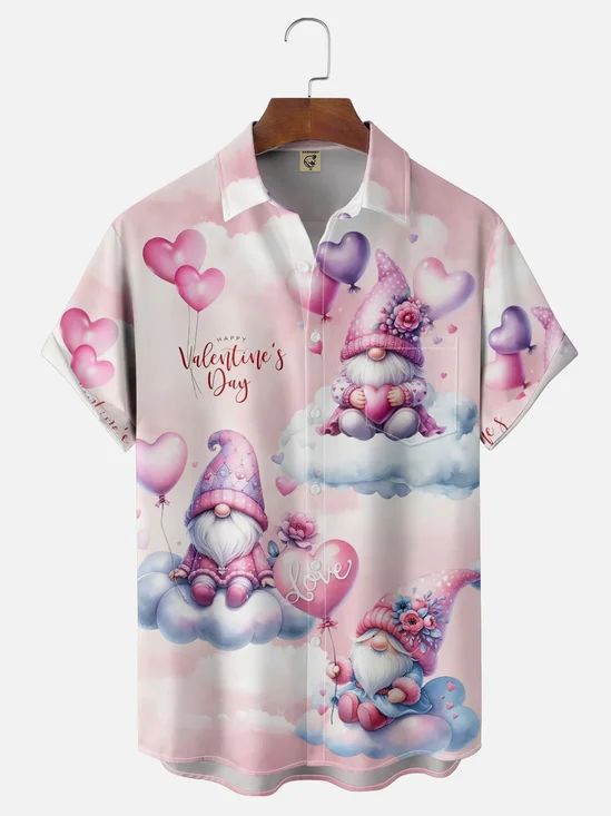 Moisture-wicking St Valentine Lover Heart Gnomes Chest Pocket Casual Shirt