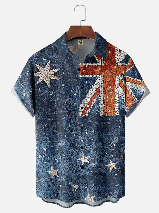 Moisture-wicking Australia Day Flag Mosaic Art Chest Pocket Hawaiian Shirt