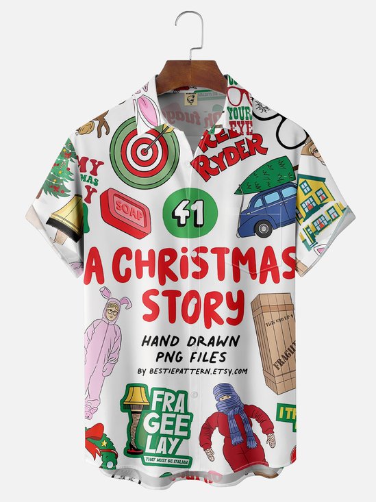Moisture-wicking Movie Art Griswold Christmas Story Chest Pocket Hawaiian Shirt