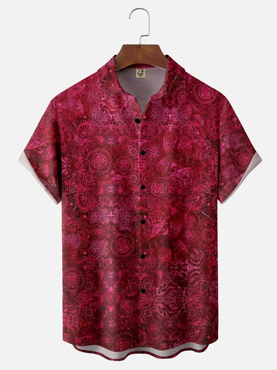 Moisture-wicking Red Abstract Art Vintage Print Chest Pocket Hawaiian Shirt