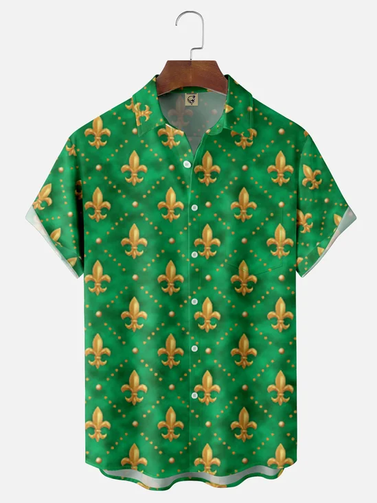 Mens Fleur de lis Print Casual Breathable Short Sleeve Hawaiian Shirts
