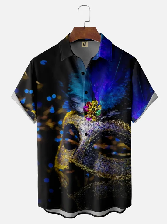 Moisture-wicking Mardi Gras Carnival Mask Chest Pocket Casual Shirt