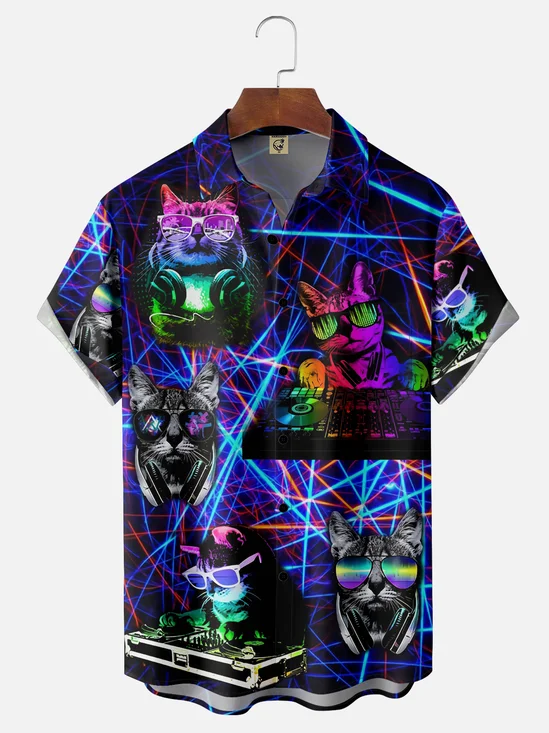 Hardaddy Music Cat Chest Pocket Short Sleeve Shirt
