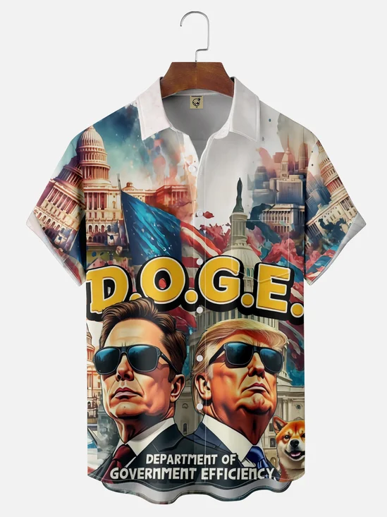 Moisture wicking Musk Trump D.O.G.E. chest pocket casual shirt