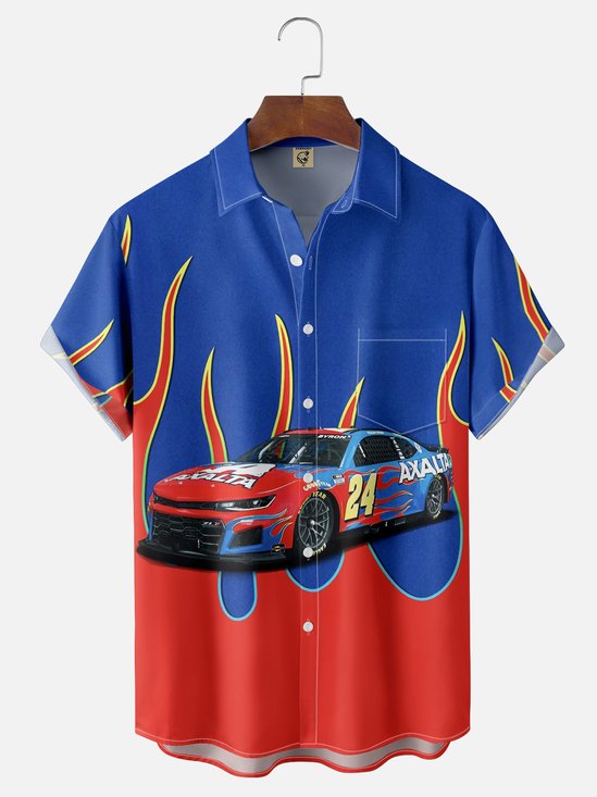 Moisture-wicking Racing Car Chest Pocket Casual Shirt