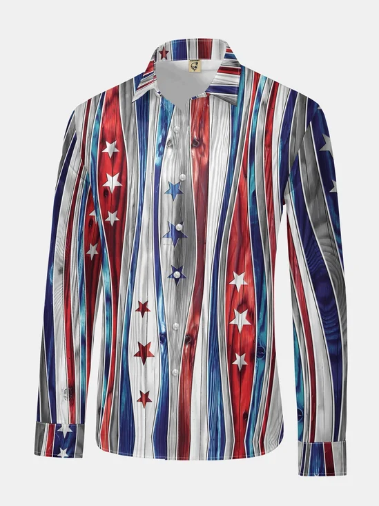 American Flag Striped Long Sleeve Dress Shirt