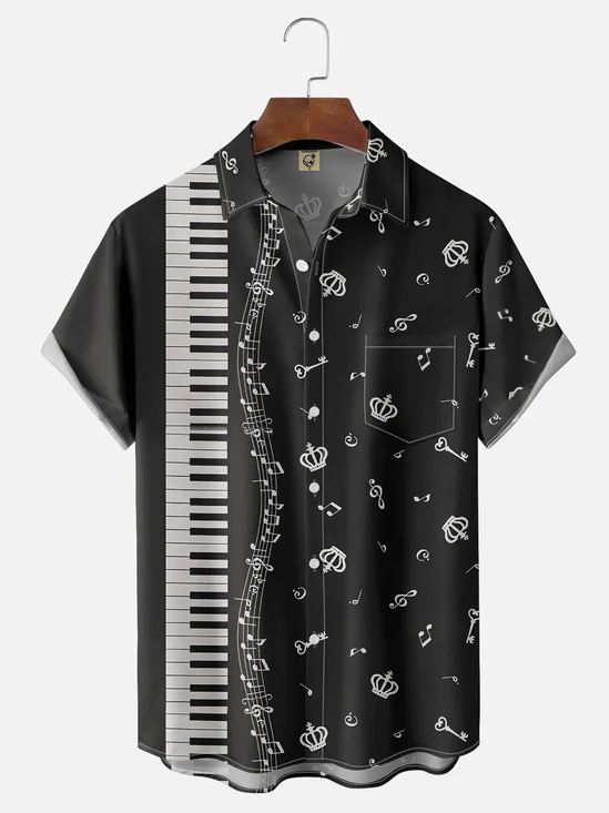 Moisture Wicking Music Note Chest Pocket Casual Shirt