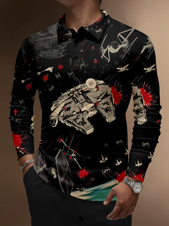 Moisture Wicking Sci-Fi Universe Spaceship Star Golf Polo
