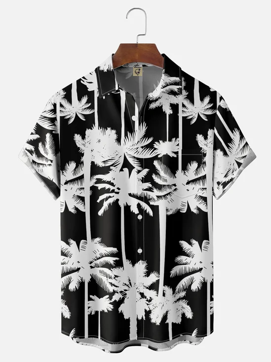 Moisture-wicking Palm Tree Chest Pocket Hawaiian Shirt
