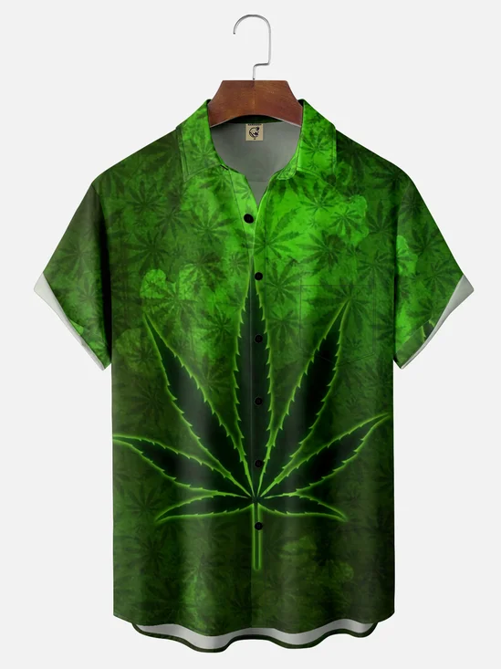 Moisture-wicking Weed Leaf Chest Pocket Hawaiian Shirt
