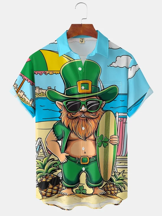 Moisture Wicking St. Patrick's Day Gnome Chest Pocket Casual Shirt