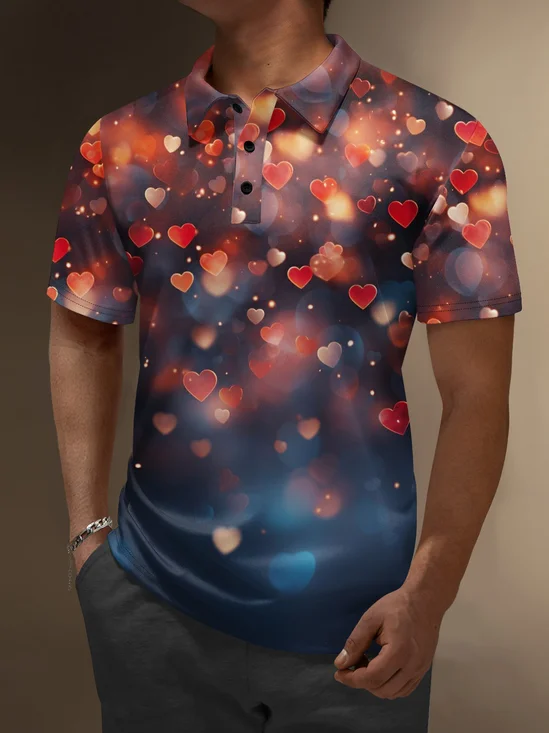 Moisture Wicking Valentine's Day Heart Contrast Color Golf Polo