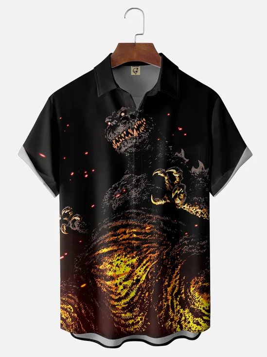 Moisture-wicking Cartoon Poster Monster Chest Pocket Casual Shirt