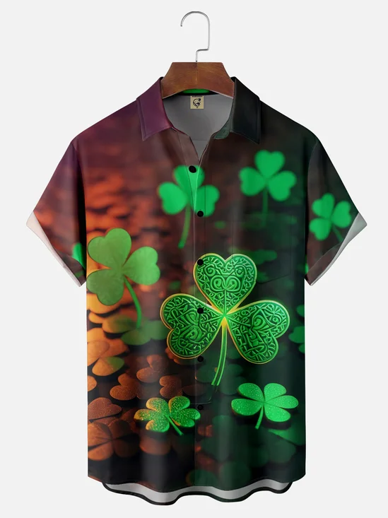 Moisture-wicking St Patricks Day Shamrock Chest Pocket Casual Shirt