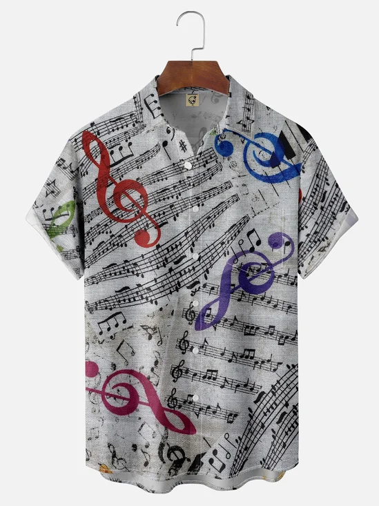 Moisture-wicking Music Score Notes Chest Pocket Casual Shirt