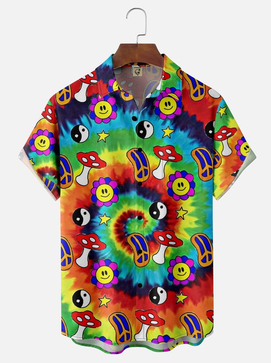 Moisture-wicking Hippie Mushroom Chest Pocket Hawaiian Shirt