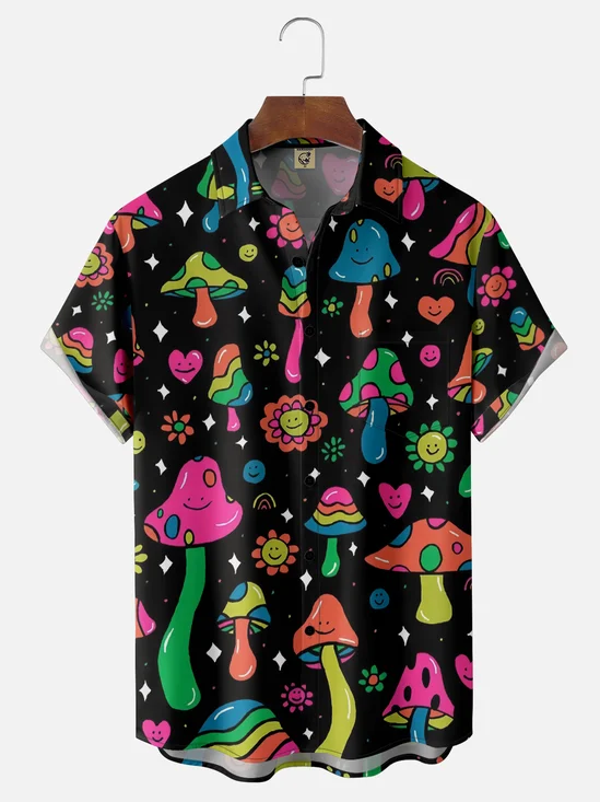 Moisture-wicking Hippie Mushroom Chest Pocket Casual Shirt