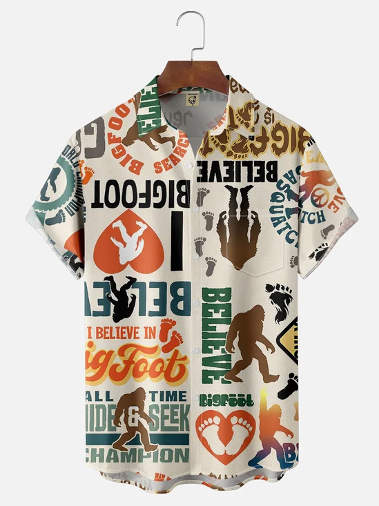 Moisture-wicking Bigfoot Logo Art Chest Pocket Hawaiian Shirt